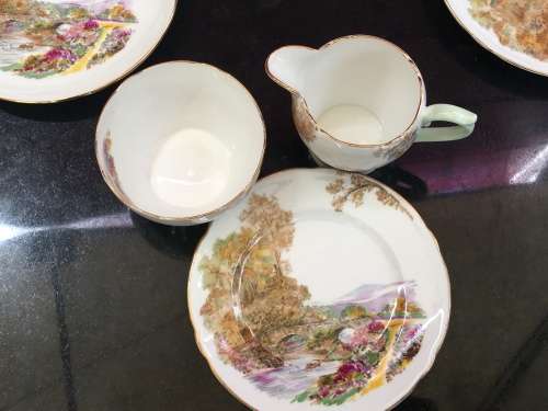 A Delightful Shelley Heather Porcelain Part Tea Set.  Tea For Two with Teapot Sugar & Creamer