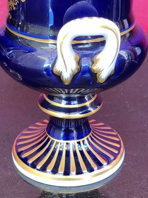 Pair of Antique Meissen Porcelain Campagna Urn Vase Cobalt Blue - Hand Painted Floral Decoration