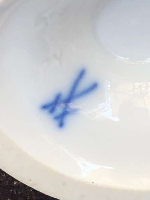 Pair of Antique Meissen Porcelain Campagna Urn Vase Cobalt Blue - Hand Painted Floral Decoration