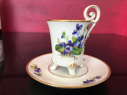 Rare Old Alt Tirschenreuth China 1838 Germany 4 footed Demitasse Coffee Cup and Saucer,