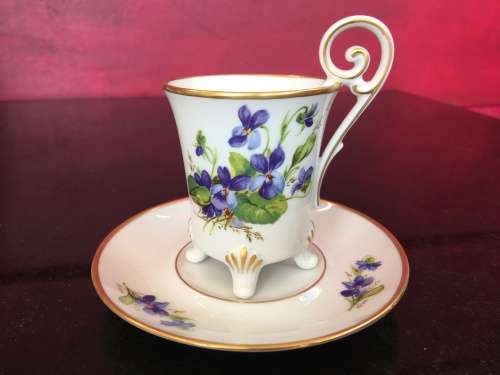 Rare Old Alt Tirschenreuth China 1838 Germany 4 footed Demitasse Coffee Cup and Saucer,