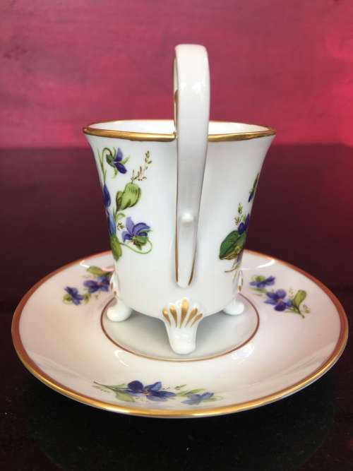 Rare Old Alt Tirschenreuth China 1838 Germany 4 footed Demitasse Coffee Cup and Saucer,