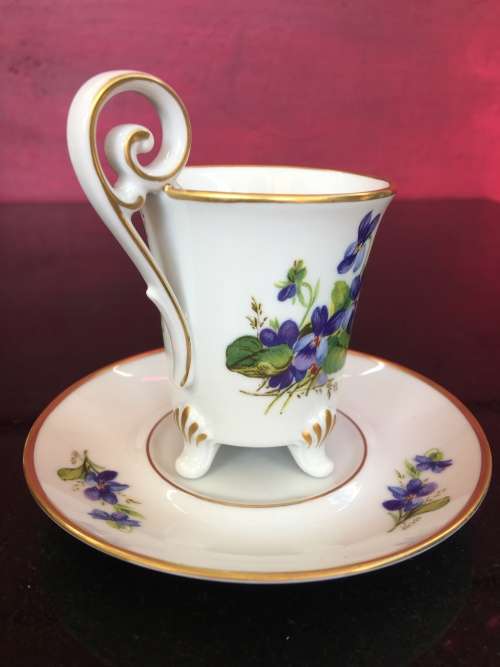 Rare Old Alt Tirschenreuth China 1838 Germany 4 footed Demitasse Coffee Cup and Saucer,