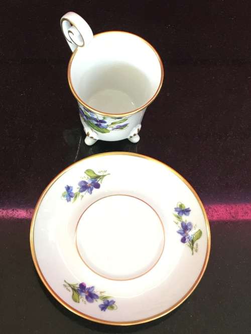Rare Old Alt Tirschenreuth China 1838 Germany 4 footed Demitasse Coffee Cup and Saucer,
