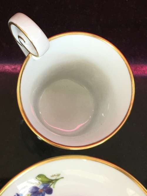 Rare Old Alt Tirschenreuth China 1838 Germany 4 footed Demitasse Coffee Cup and Saucer,