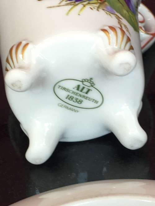 Rare Old Alt Tirschenreuth China 1838 Germany 4 footed Demitasse Coffee Cup and Saucer,