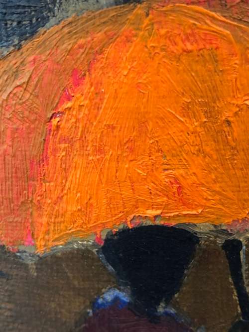 ANTHONY STRICKLAND (SA 1920 - 2000) - STUNNING OIL AND PASTEL ON CANVAS - LADIES WITH UMBRELLA'S