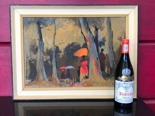 ANTHONY STRICKLAND (SA 1920 - 2000) - STUNNING OIL AND PASTEL ON CANVAS - LADIES WITH UMBRELLA'S