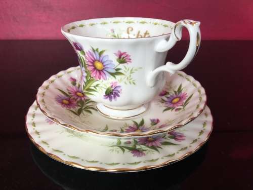 Royal Albert - 1970 - September - Flower of the Month Series "Michaelmas Daisy"Tea Trio Std Size