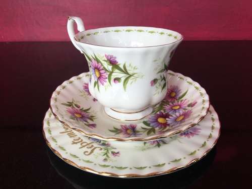 Royal Albert - 1970 - September - Flower of the Month Series "Michaelmas Daisy"Tea Trio Std Size