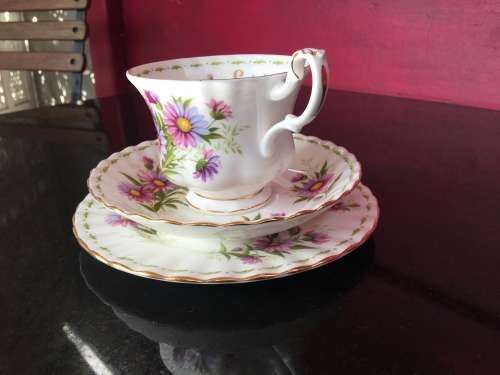 Royal Albert - 1970 - September - Flower of the Month Series "Michaelmas Daisy"Tea Trio Std Size