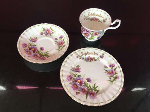 Royal Albert - 1970 - September - Flower of the Month Series "Michaelmas Daisy"Tea Trio Std Size
