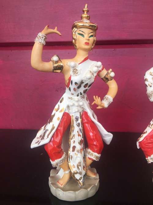 Beautiful Vintage 1940s Porcelain  Eastern Dancing Red & White  & Gold Figurines By Kathi Urback