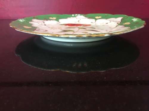 Antique Hand Painted Green & Gold Gilt Plate with Hand Painted Poppy