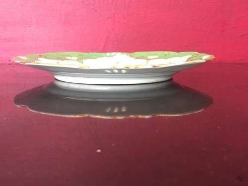Antique Hand Painted Green & Gold Gilt Plate with Hand Painted Poppy