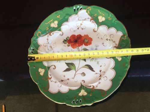 Antique Hand Painted Green & Gold Gilt Plate with Hand Painted Poppy