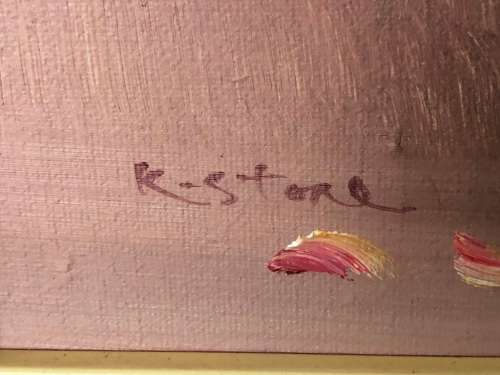 INVESTMENT ART !!! K. STONE THICK PALETTE OIL ON BOARD STILL LIFE  FRAMED IN A CLASSIC VINTAGE FRAME