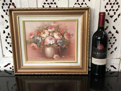INVESTMENT ART !!! K. STONE THICK PALETTE OIL ON BOARD STILL LIFE  FRAMED IN A CLASSIC VINTAGE FRAME