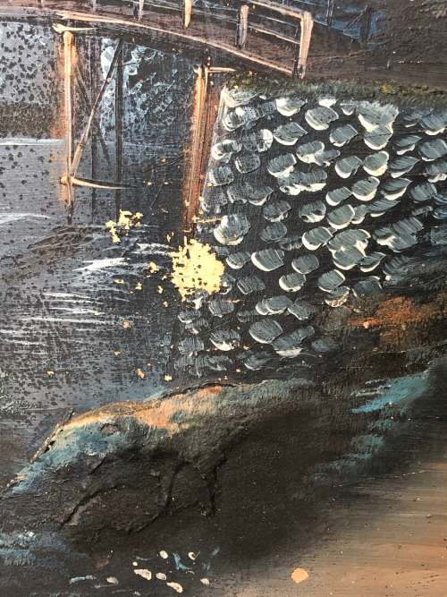 AMAZING ARTWORK - FRAMED THICK PALETTE PAINTED OIL ON WOOD PANEL LANDSCAPE - JAPANESE ANTIQUES