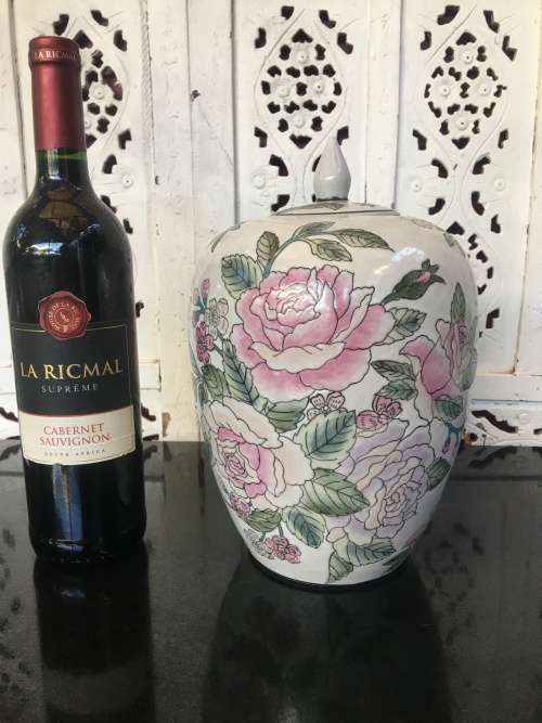 Lovely Large Vintage Hand Painted Pastel Floral Chinese Finial Lidded Pumpkin Marked Made in China