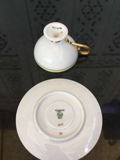 Rare Hutschenreuther Selb LHS Bavaria Germany no:8960, Demitasse Lime & Gold Hand Painted Cup & Sauc