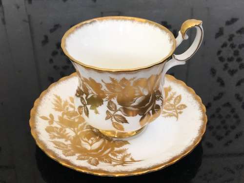Royal Albert `Golden Rose`, c1964  Discontinued - Montrose Shape, Gold Rose Floral Cup and Saucer