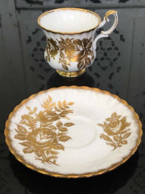 Royal Albert `Golden Rose`, c1964  Discontinued - Montrose Shape, Gold Rose Floral Cup and Saucer