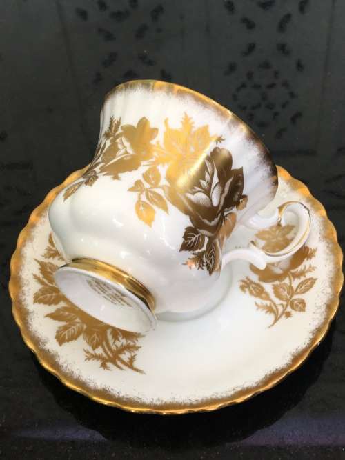 Royal Albert `Golden Rose`, c1964  Discontinued - Montrose Shape, Gold Rose Floral Cup and Saucer