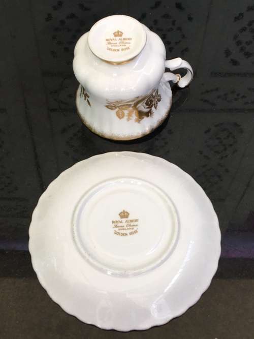 Royal Albert `Golden Rose`, c1964  Discontinued - Montrose Shape, Gold Rose Floral Cup and Saucer