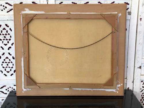 BEAUTIFUL DECOR ART !!!! FRAMED OIL ON CANVAS IN A LEATHER CLAD FRAME - SIGNED BY THE ARTIST