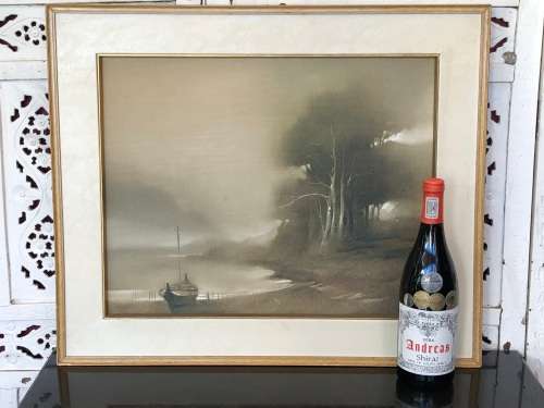 BEAUTIFUL DECOR ART !!!! FRAMED OIL ON CANVAS IN A LEATHER CLAD FRAME - SIGNED BY THE ARTIST