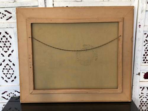 BEAUTIFUL DECOR ART !!!! FRAMED OIL ON CANVAS IN A LEATHER CLAD FRAME - SIGNED BY THE ARTIST