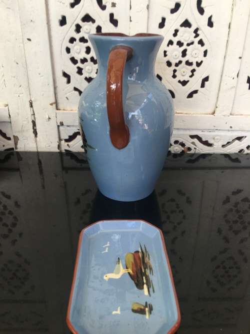 Vintage Devon England Dartmouth Pottery Jug & Sweet Dish Seagull Design