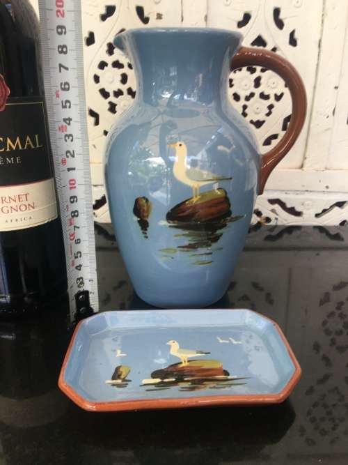 Vintage Devon England Dartmouth Pottery Jug & Sweet Dish Seagull Design