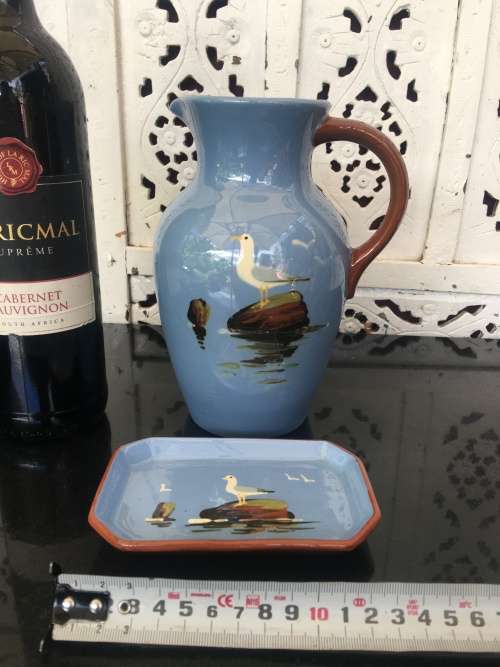 Vintage Devon England Dartmouth Pottery Jug & Sweet Dish Seagull Design