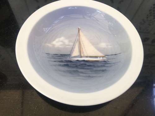 Vintage Royal Copenhagen Denmark Sailboat Decorative 13 cm Plat Nautical Decor with markings
