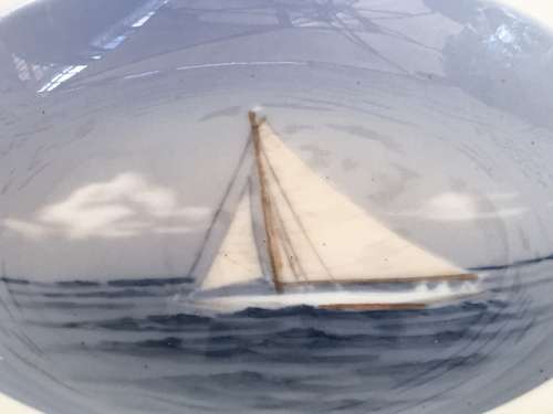 Vintage Royal Copenhagen Denmark Sailboat Decorative 13 cm Plat Nautical Decor with markings