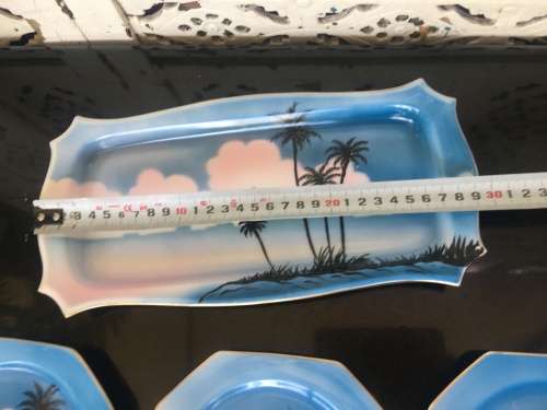Antique Japanese c1908 Noritake Blue & White Square Plates & Tray"Komaru" symbol.