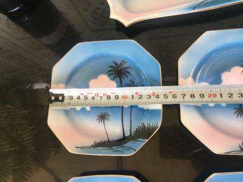 Antique Japanese c1908 Noritake Blue & White Square Plates & Tray"Komaru" symbol.