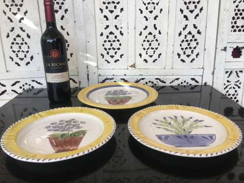 Collection of Ceramica Large Yellow & Purple Plates. Signed Chinaworks Hand Painted By A. Searle