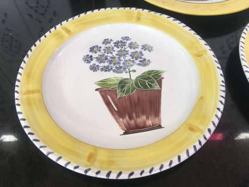Collection of Ceramica Large Yellow & Purple Plates. Signed Chinaworks Hand Painted By A. Searle