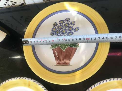 Collection of Ceramica Large Yellow & Purple Plates. Signed Chinaworks Hand Painted By A. Searle