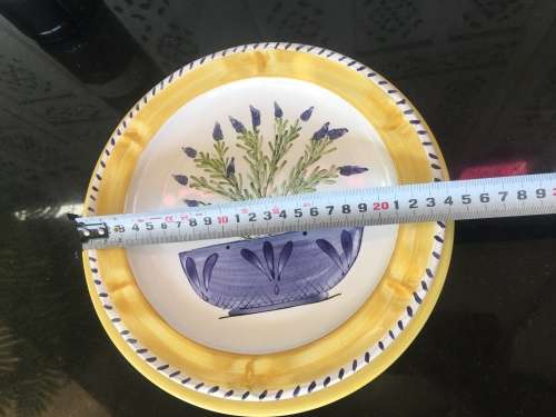Collection of Ceramica Large Yellow & Purple Plates. Signed Chinaworks Hand Painted By A. Searle