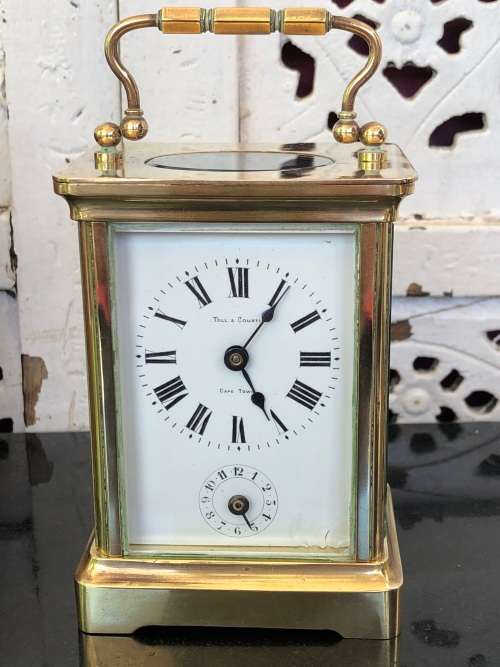 DUVEDREY & BLOQUEL BRASS FRENCH ALARM CARRIAGE CLOCK IN THE ORIGINAL CASE WITH KEY WORKING 100%