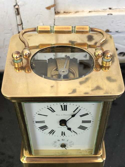 DUVEDREY & BLOQUEL BRASS FRENCH ALARM CARRIAGE CLOCK IN THE ORIGINAL CASE WITH KEY WORKING 100%
