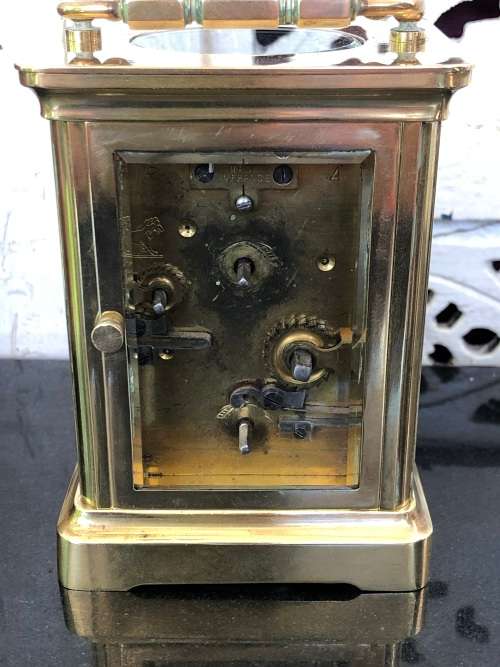 DUVEDREY & BLOQUEL BRASS FRENCH ALARM CARRIAGE CLOCK IN THE ORIGINAL CASE WITH KEY WORKING 100%
