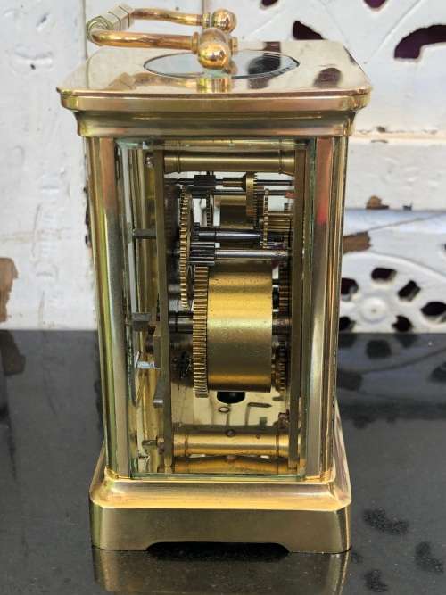 DUVEDREY & BLOQUEL BRASS FRENCH ALARM CARRIAGE CLOCK IN THE ORIGINAL CASE WITH KEY WORKING 100%