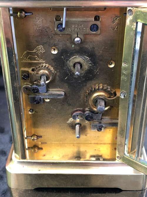 DUVEDREY & BLOQUEL BRASS FRENCH ALARM CARRIAGE CLOCK IN THE ORIGINAL CASE WITH KEY WORKING 100%