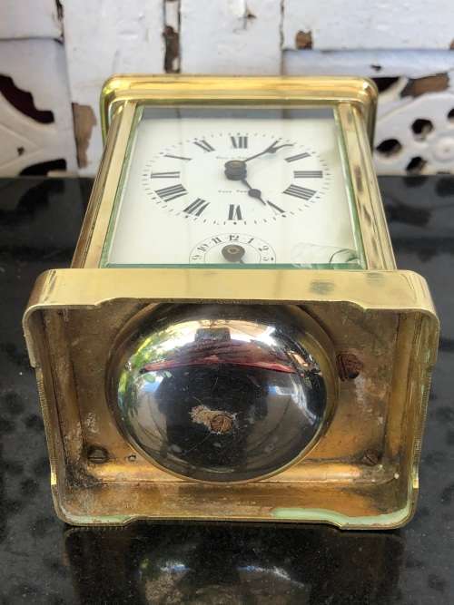 DUVEDREY & BLOQUEL BRASS FRENCH ALARM CARRIAGE CLOCK IN THE ORIGINAL CASE WITH KEY WORKING 100%