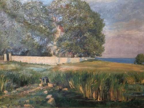 INVESTMENT ART !!! MICHAEL BANG-SØRENSEN (DANISH 1884 - 1961)- HOJERUP KIRKE, STEVNS KLINT, DENMARK